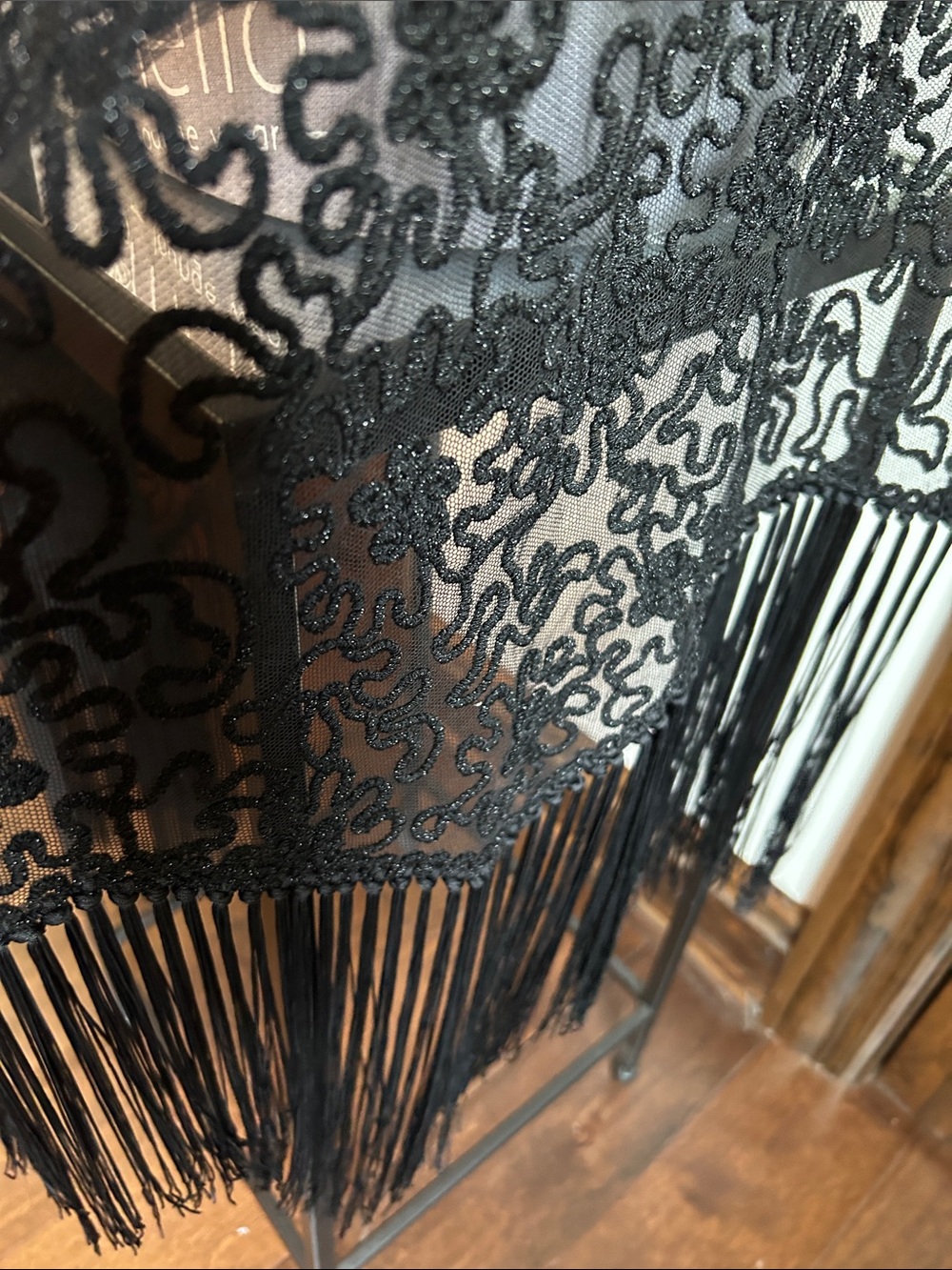 Black Lace Fringe Shawl - Women's Evening Wrap - Picture 5 of 12